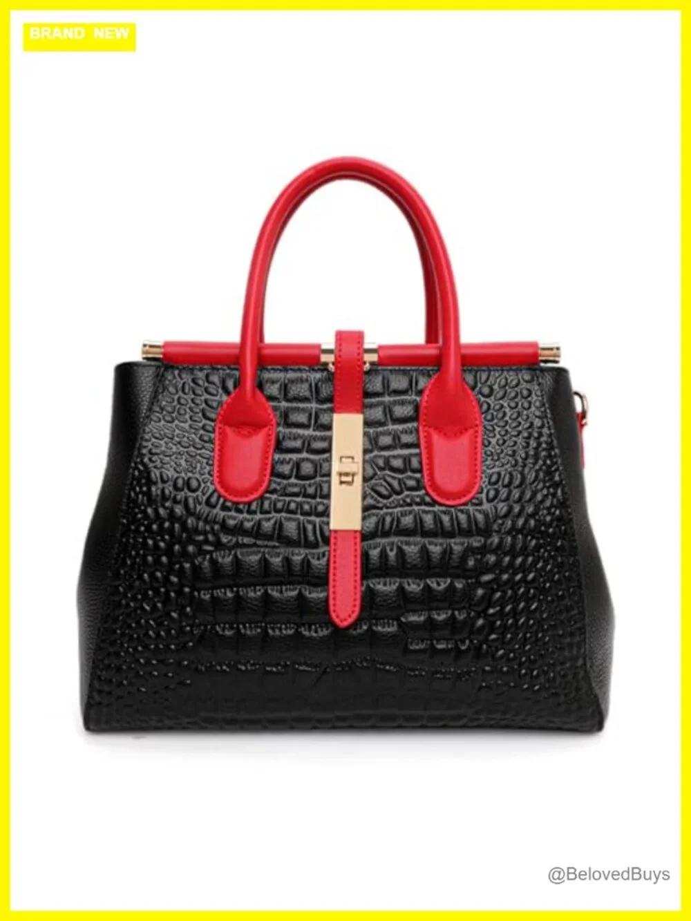 Genuine Leather Crocodile Print Handbag - Large Capacity, Detachable Strap,